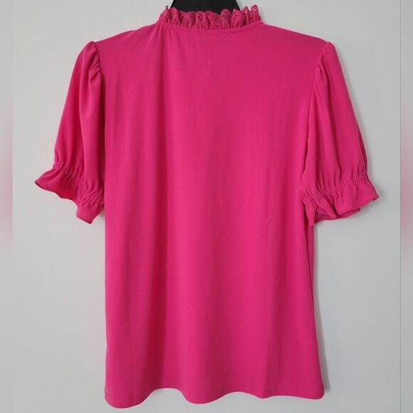 CeCe Ruffle Trim Blouse in Bright Rose NWOT - Picture 7 of 8